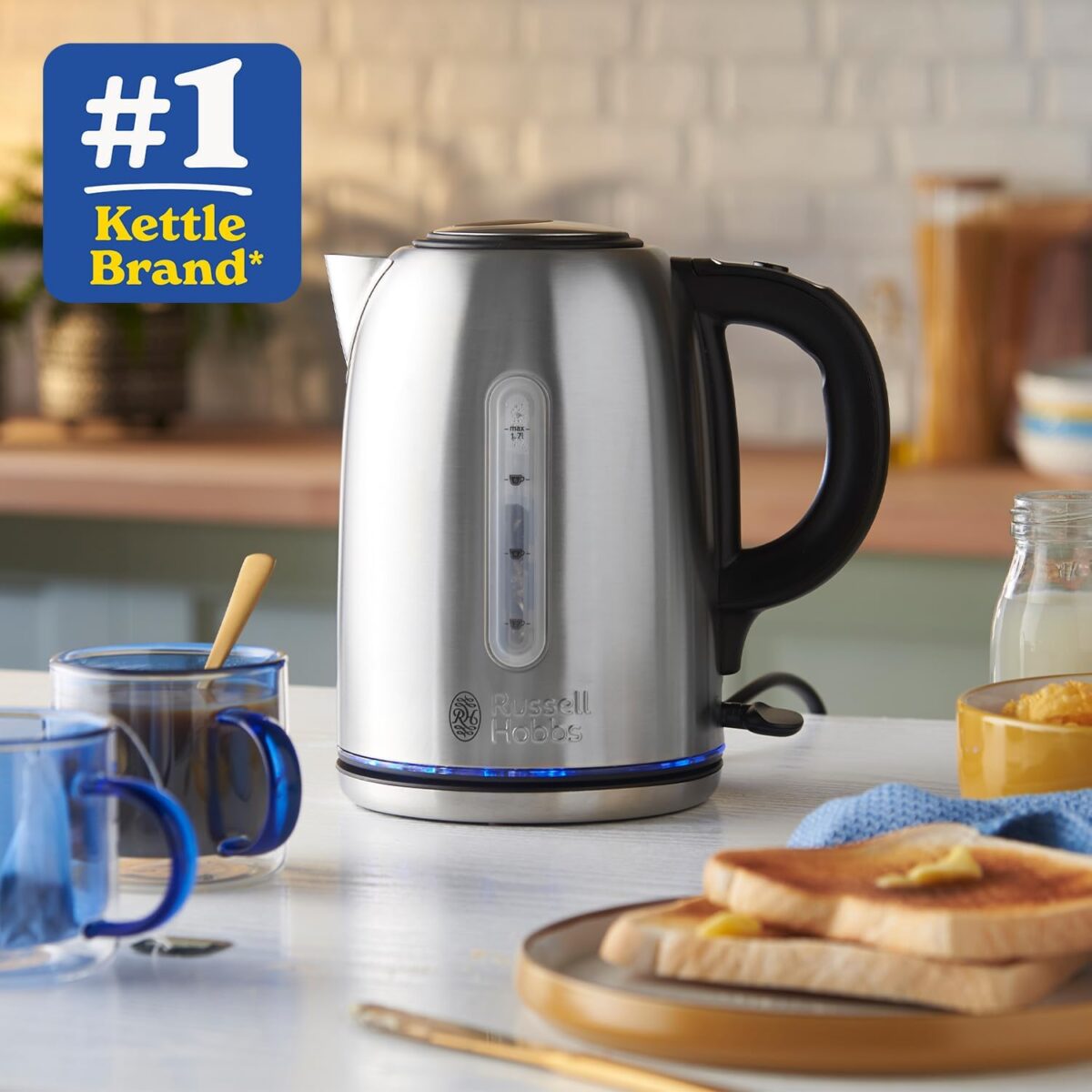 Russell Hobbs Brushed Stainless Steel Electric 1.7L Cordless Kettle - Image 2