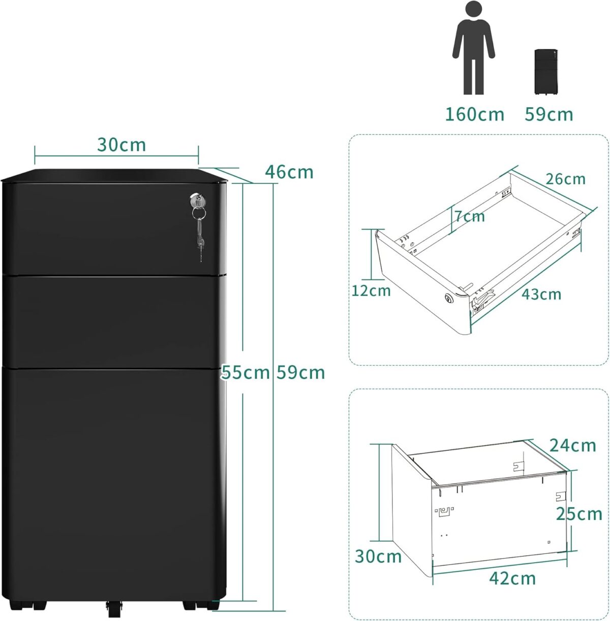 YITAHOME 3-Drawer Metal Filing Cabinet - Image 3