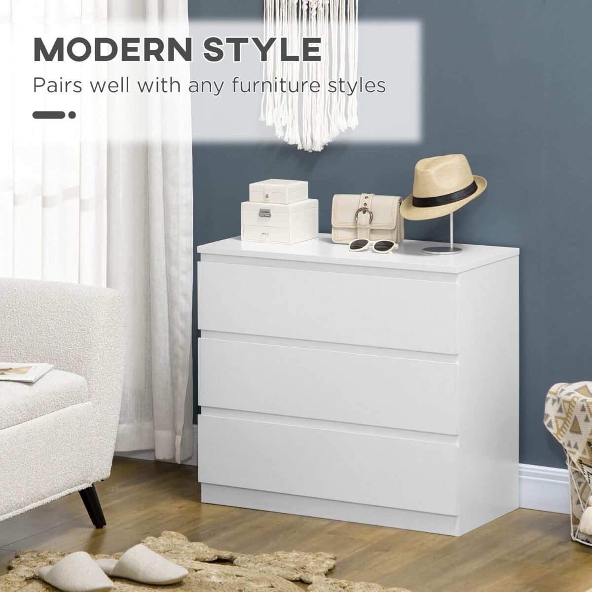 HOMCOM 3-Drawer Chest | Sleek & Sturdy Storage Solution - Image 4