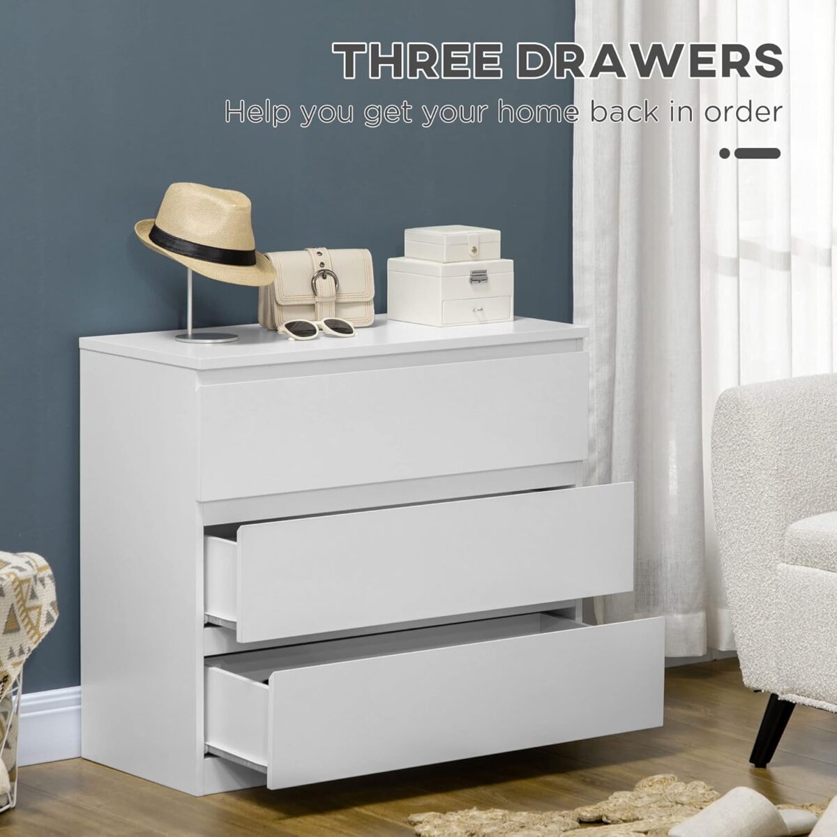 HOMCOM 3-Drawer Chest | Sleek & Sturdy Storage Solution - Image 5