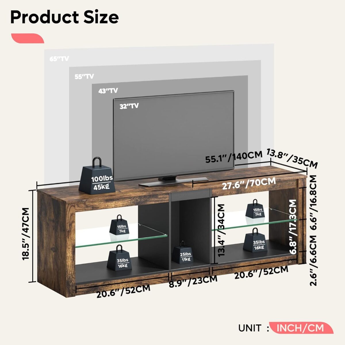 Bestier 140CM LED TV Stand Cabinet - Image 5