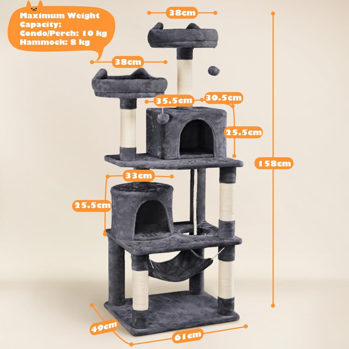 Yaheetech 158cm Multi-Level Cat Tree Tower - Image 3