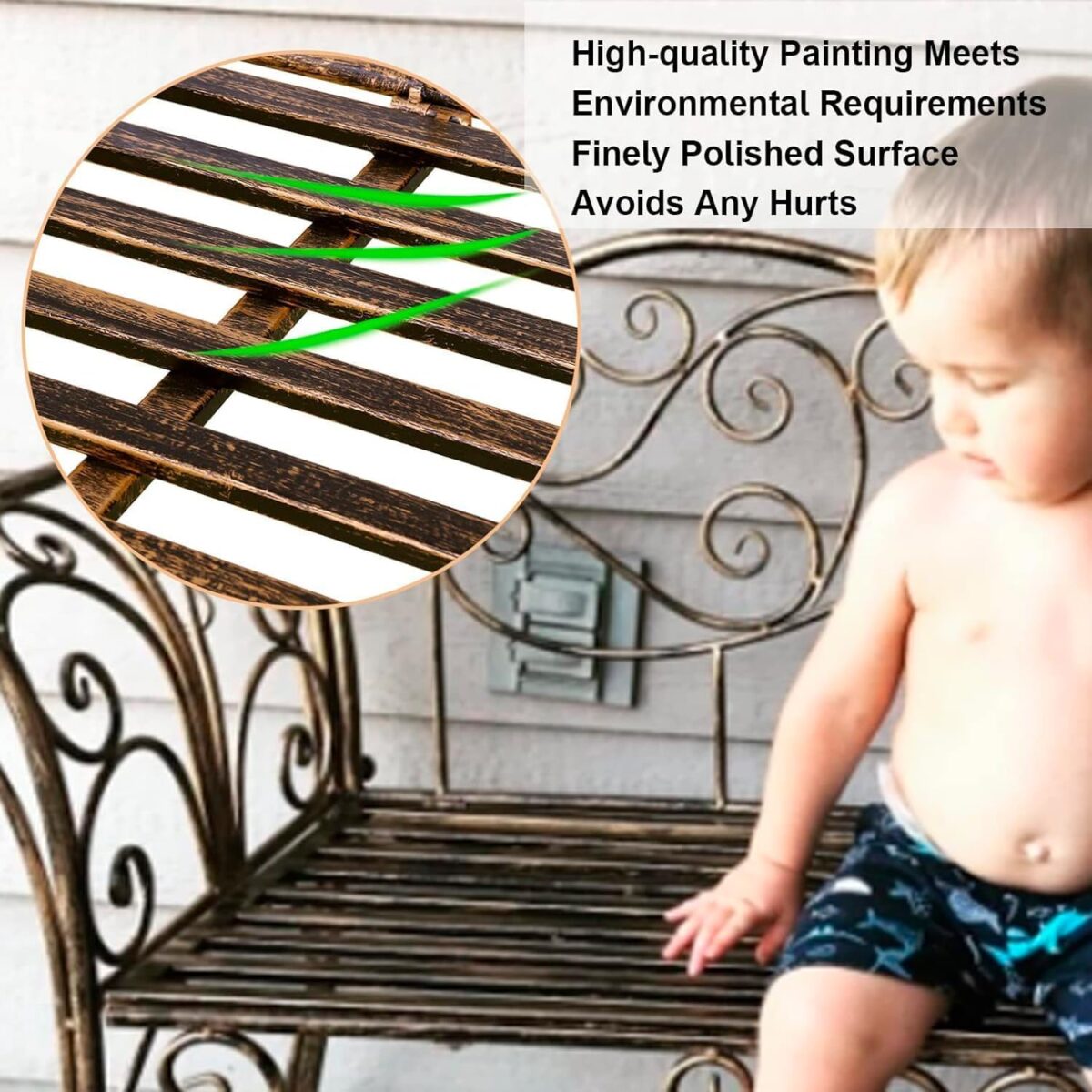 Classic 2-Seater Wrought Iron Garden Bench - Image 5