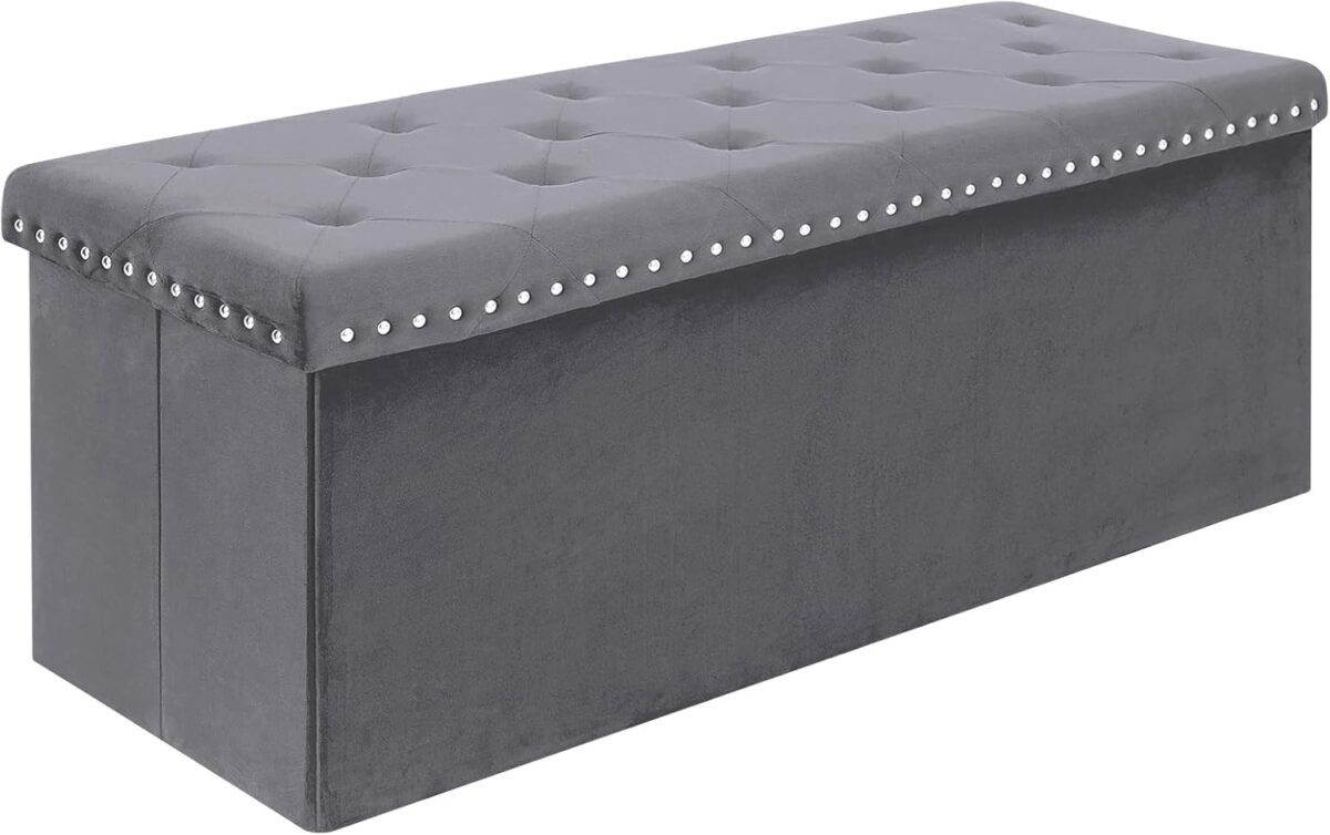 BONLIFE LuxeFold Velvet Storage Ottoman Bench