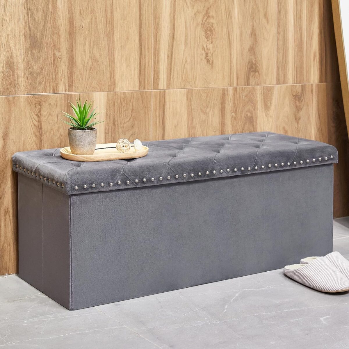 BONLIFE LuxeFold Velvet Storage Ottoman Bench - Image 4