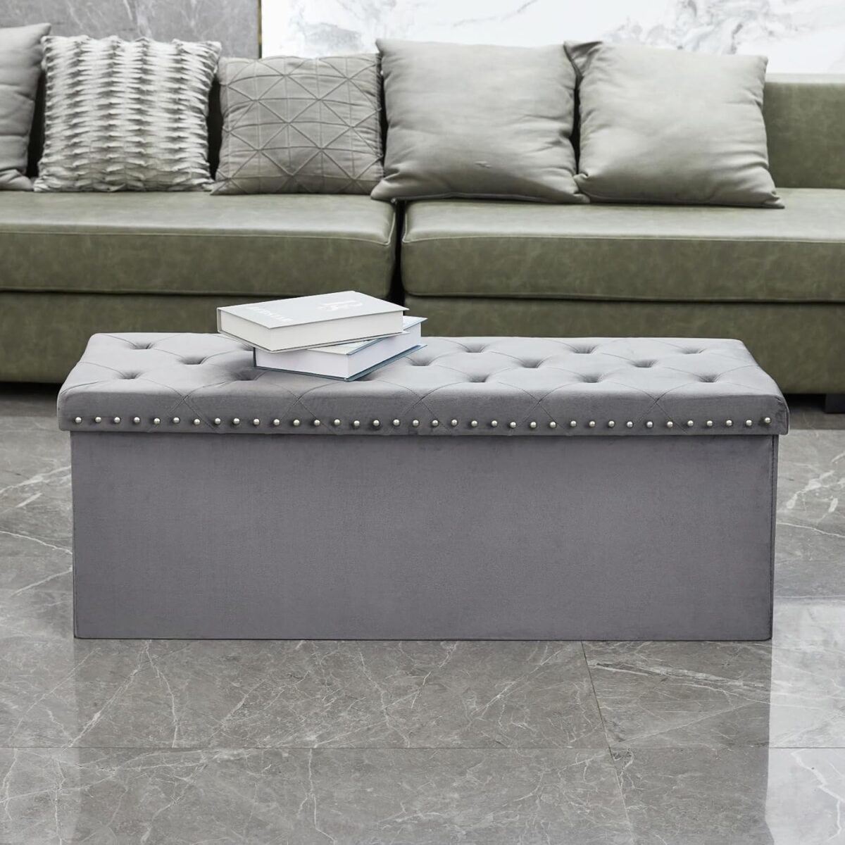 BONLIFE LuxeFold Velvet Storage Ottoman Bench - Image 6