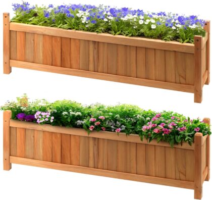 GEEZY Classic Wooden Raised Garden Planters (Set of 2)