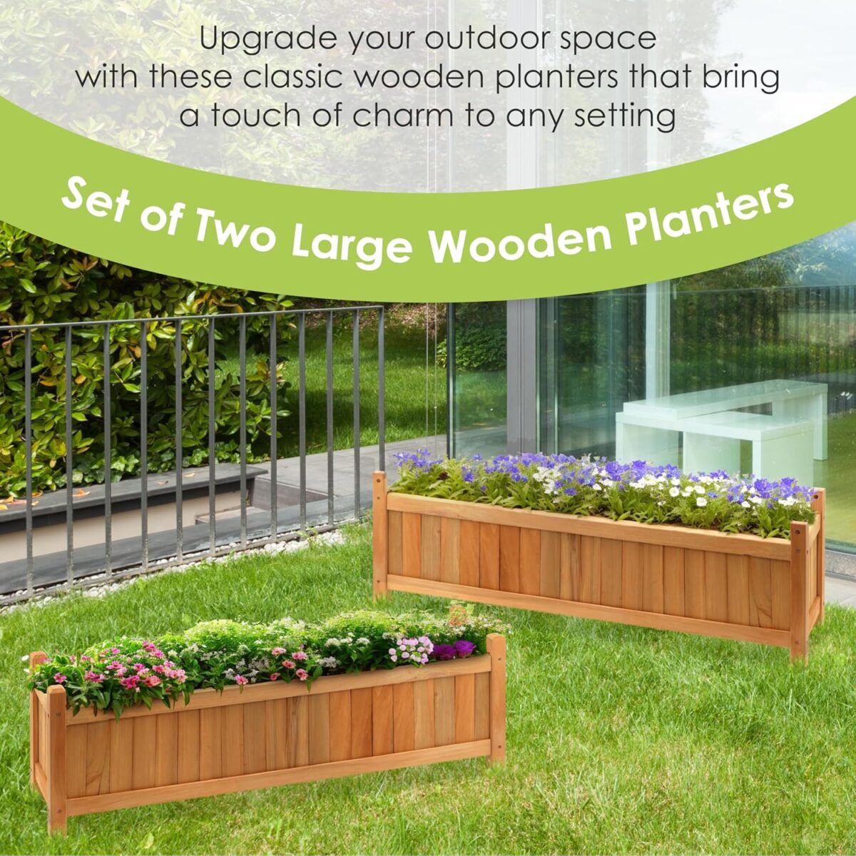 GEEZY Classic Wooden Raised Garden Planters (Set of 2) - Image 2
