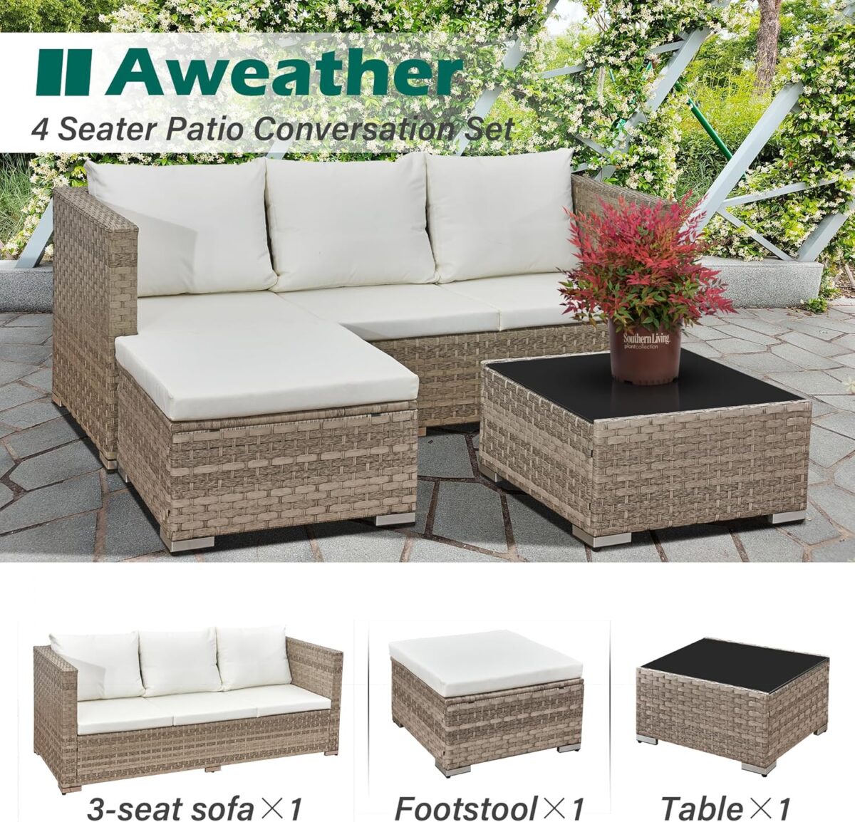 Aweather 4-Seater Rattan Garden Lounge Set - Image 6