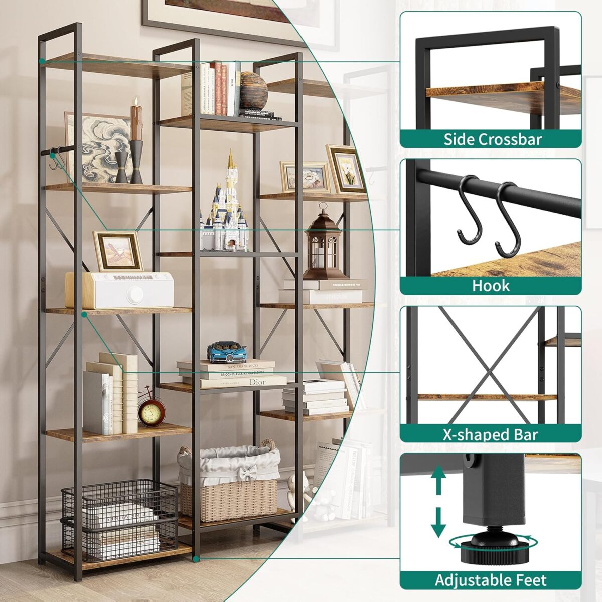 YITAHOME 14-Tier Rustic Bookshelf & Display Rack - Image 5